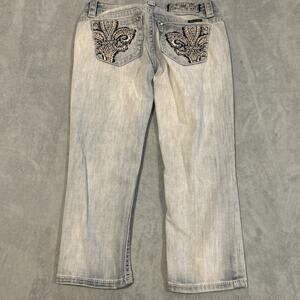 Y2k 2000s Miss Me Cropped Capri Jeans Womens 27 30x21 Crosses Wings Rhinestone